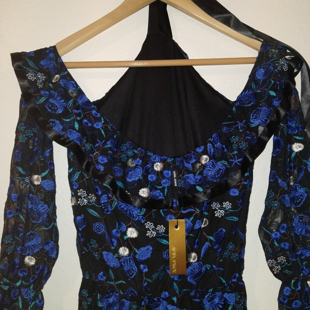 NWT ALEXIA ADMOR Royal Blue Floral Off The Shoulder Dress - Picture 9 of 10